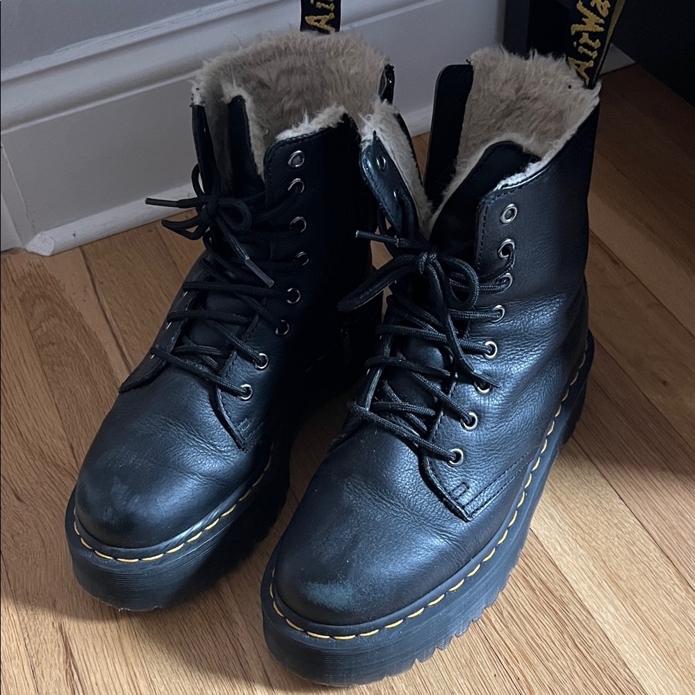 Dr. Martens Black Leather Fur-Lined Boots